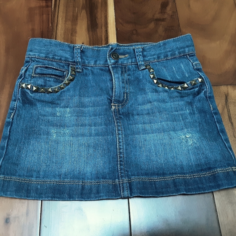 JOE FRESH JEAN SKIRT WITH ANTIQUE BRASS RIVETS 7
